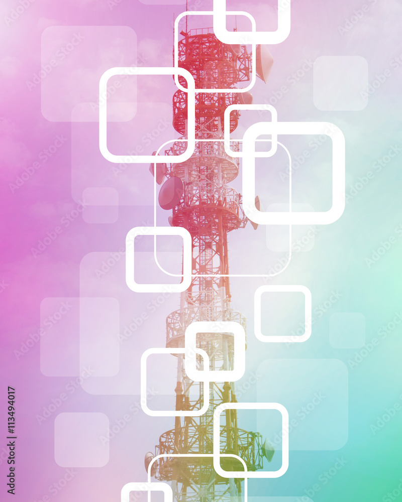 Poster radio tower and square pattern, abstract image visual
