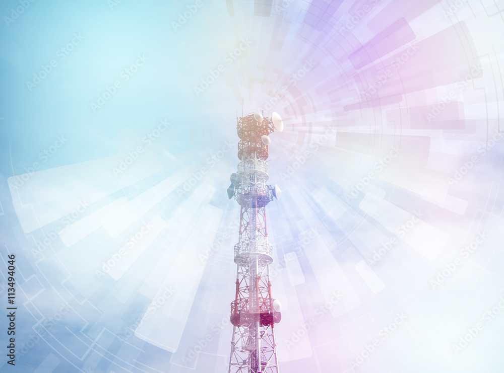 Poster radio tower and wireless communication network, abstract image visual