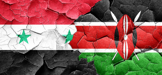 Syria flag with Kenya flag on a grunge cracked wall