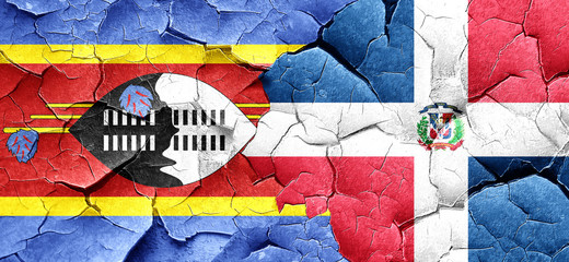 Swaziland flag with Dominican Republic flag on a grunge cracked