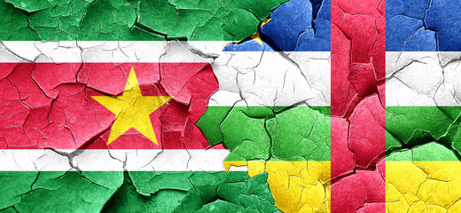 Suriname flag with Central African Republic flag on a grunge cra