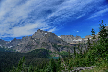 Grinnell Glacier and lake in Glacier National Park in summer