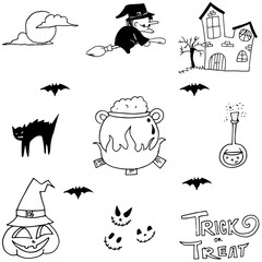 Halloween witch doodle vector
