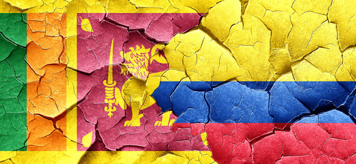 Sri lanka flag with Colombia flag on a grunge cracked wall