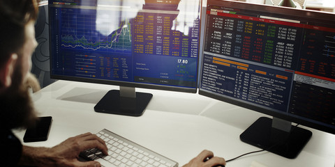 Businessman Working Finance Trading Stock Concept - obrazy, fototapety, plakaty
