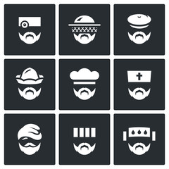 Vector Set of Profession People Icons. Doctor, Beekeeper, Hunter, Attendant, Cook, Priest, Homeless, Prisoner, Patient.