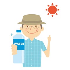 熱中症対策　シニア　男性　イラスト
