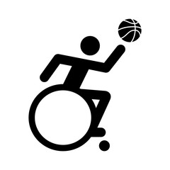 Fototapeta premium Wheelchair athlete playing basketball with layup flat icon for sports apps and websites