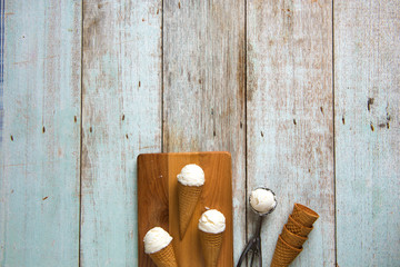 creamy vanilla ice cream in preparation with rustic background a