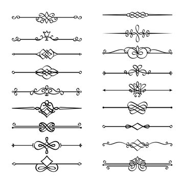 Calligraphic page dividers. Vector flourishes page decoration vignettes