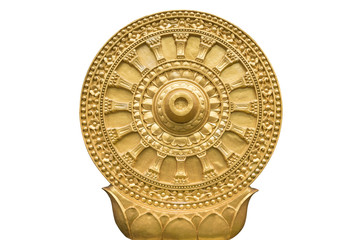 Golden rowel in the temple on white background