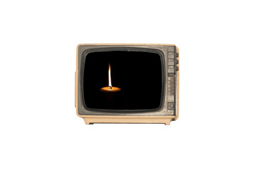 Old Television broadcast candlelight isolate on white background