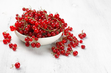Red currants in white bowl