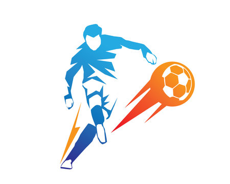 Modern Soccer Player In Action Logo - Ball On Fire Penalty Kick
