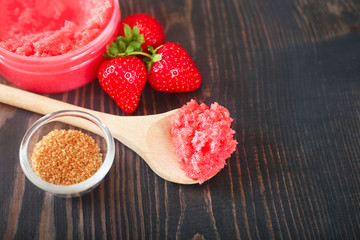 Strawberry body scrub with brown sugar