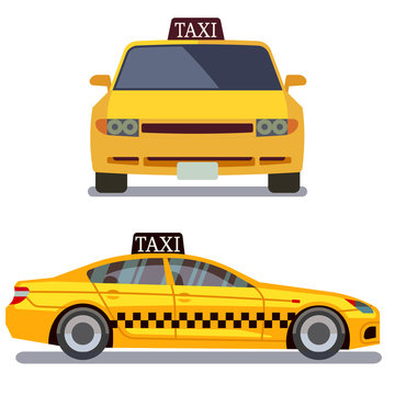 Taxi car on white vector illustration. Taxi car front and side view