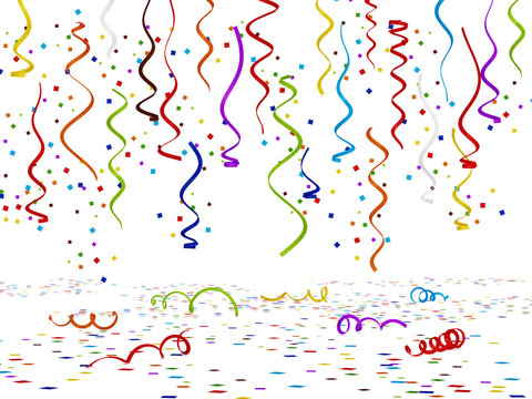 Multi colored confettis isolated on white background. 3D illustration