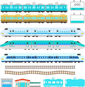 かわいい電車と新幹線のイラストセット