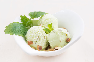 pistachio ice cream in a bowl