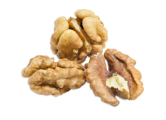 Several shelled kernels of walnuts closeup