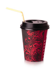 red paper Cup to drink with straw