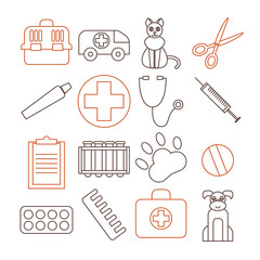 Veterinary pet health care animal medicine icons set isolated