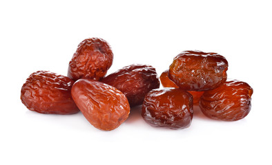 dried and sweetened Jujube fruite on white background