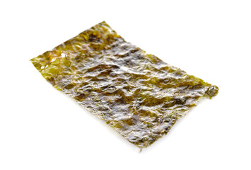roasted seaweed with salted seasoning on white background