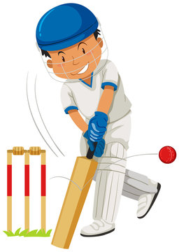 Cricket player hitting ball with bat