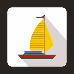 Yacht with sails icon, flat style