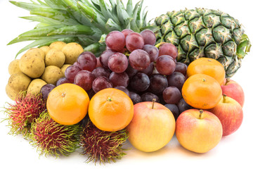 Assortment of exotic fruits isolated on white background