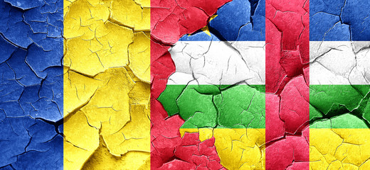 Romania flag with Central African Republic flag on a grunge crac