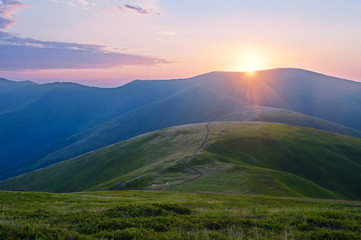Obraz na płótnie Canvas Sunset in the Carpathians. Summer mountain landscape. Carpathian