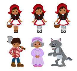 Cartoon Vector Illustrations Set of Little Red Riding Hood Fairy Tale Characters