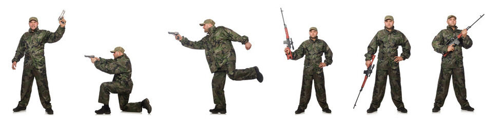 Soldier with sniper rifle isolated on white