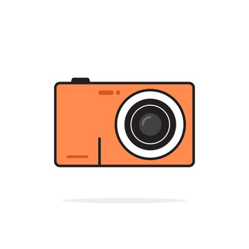 Photo camera vector icon isolated on white background, outline line art pictogram