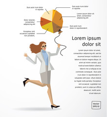Business woman info graphics diagram flat.