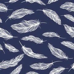 Blue Vector Pattern with White Feathers