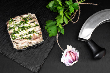 anchovy pie with garlic oil and parsley