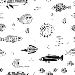 Cute summer fishes. Seamless vector pattern. Perfect for scrapbook paper, fabrics, web.