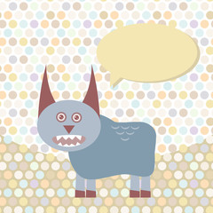 Polka dot background, pattern. Funny cute monster on dot background. Vector