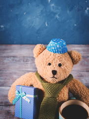 Christmas background with a teddy bear