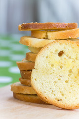 Pile of cheese toast bread in selective focus