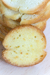 Pile of bruscettas bread on the wooden board