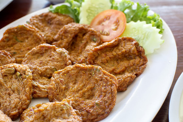 closeup yummy fried fish cakes