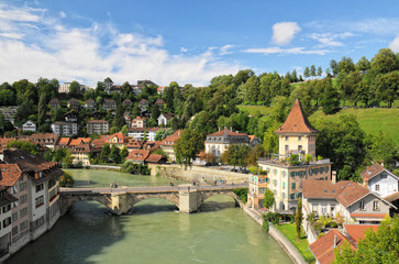 Fototapeta na wymiar Picturesque view of Aare river in Bern, Switzerland