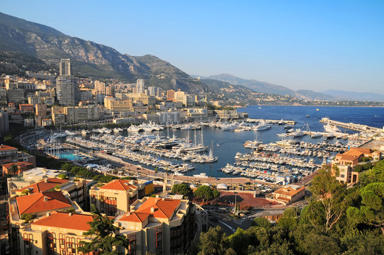 Panoramic view of Hercules harbour in Monaco