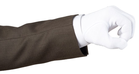 Human hand in white textile glove