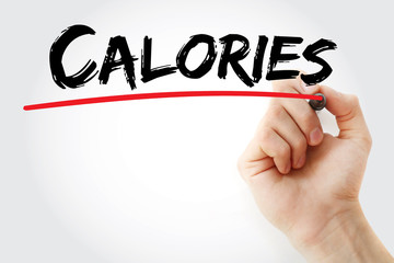 Hand writing Calories with marker, health concept