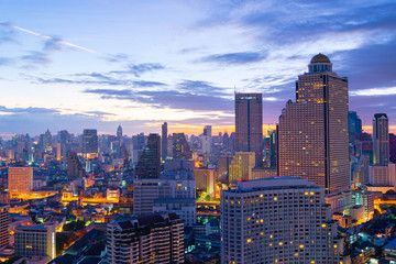Bangkok city skyline during sunrise time.